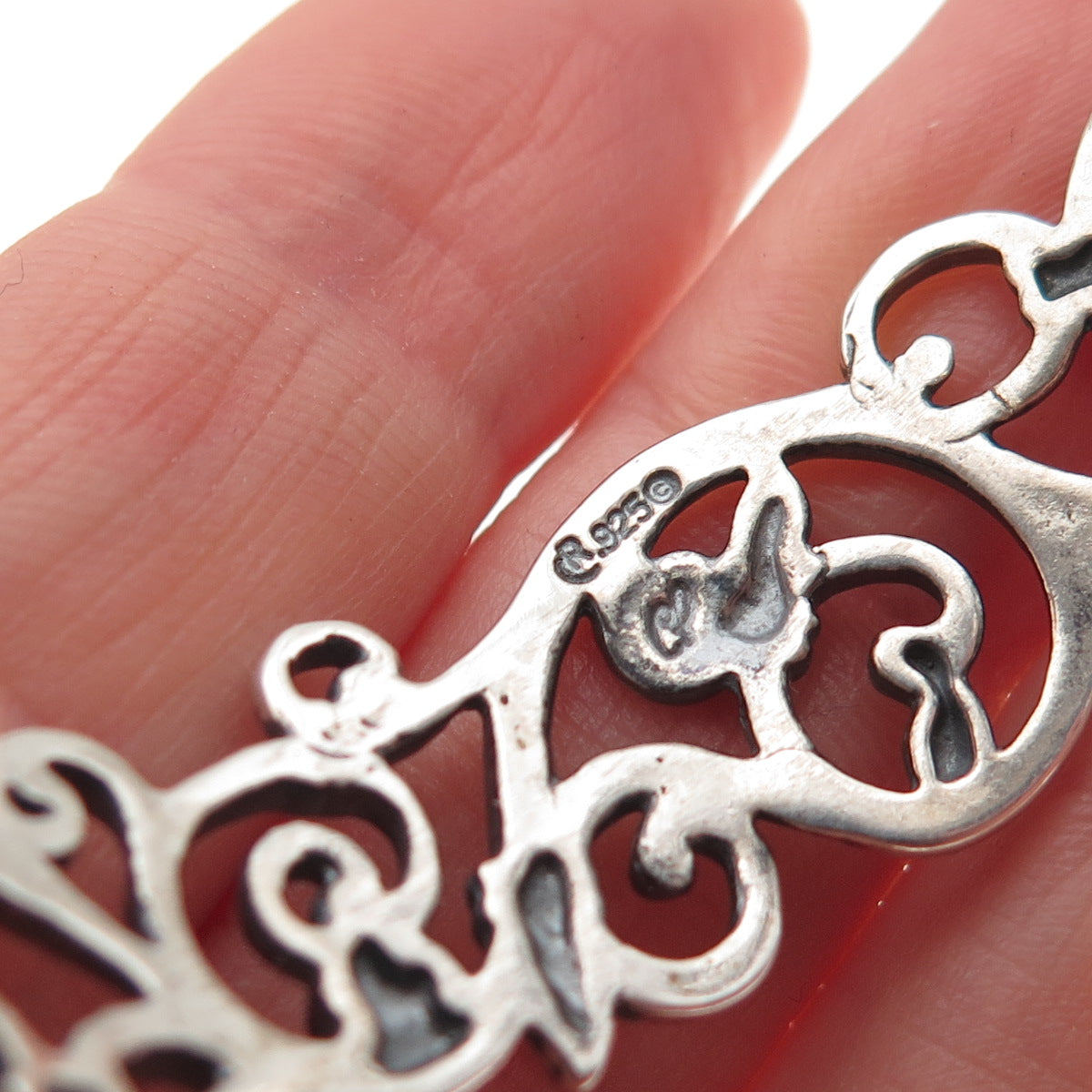 Carolyn Pollack Sterling Silver Vintage Floral Adjustable Cuff Bracelet 6.75"