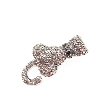 925 Sterling Silver Round-Cut Black & White C Z Cat Slide Charm Pendant