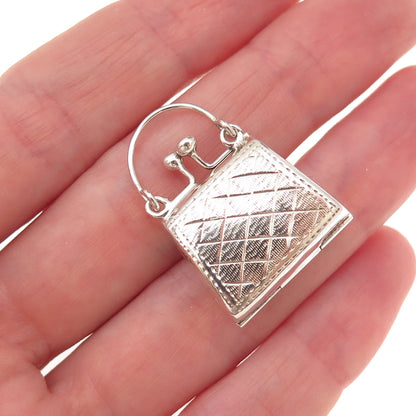 925 Sterling Silver Vintage Ladies Purse Oxidized Locket Box Charm Pendant