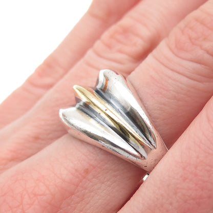 925 Sterling Silver 2-Tone Vintage Mexico Modernist Oxidized Ring Size 8.75