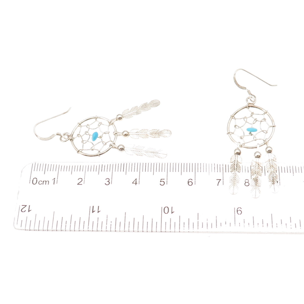 Old Pawn 925 Sterling Silver Vintage Turquoise Dreamcatcher Dangle Earrings