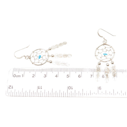 Old Pawn 925 Sterling Silver Vintage Turquoise Dreamcatcher Dangle Earrings