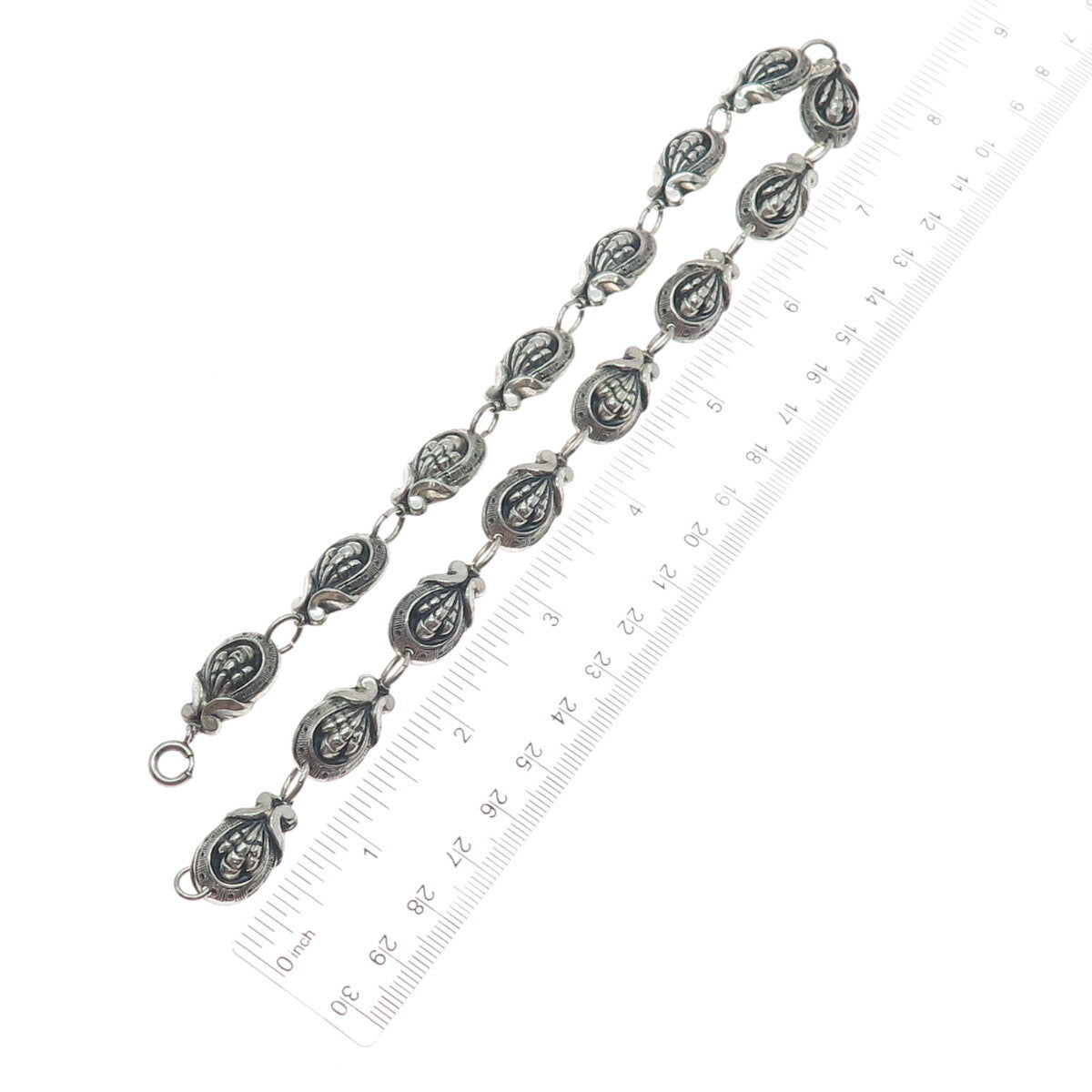 JEWELART 925 Sterling Silver Antique Art Deco Shell Oxidized Chain Necklace