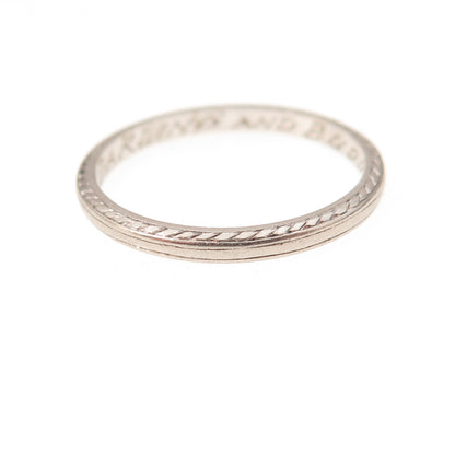 Platinum Antique Art Deco Stackable Engraved Wedding Band Ring Size 5.25