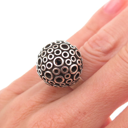 925 Sterling Silver Vintage Modernist Ball Oxidized Adjustable Ring Size 5.25