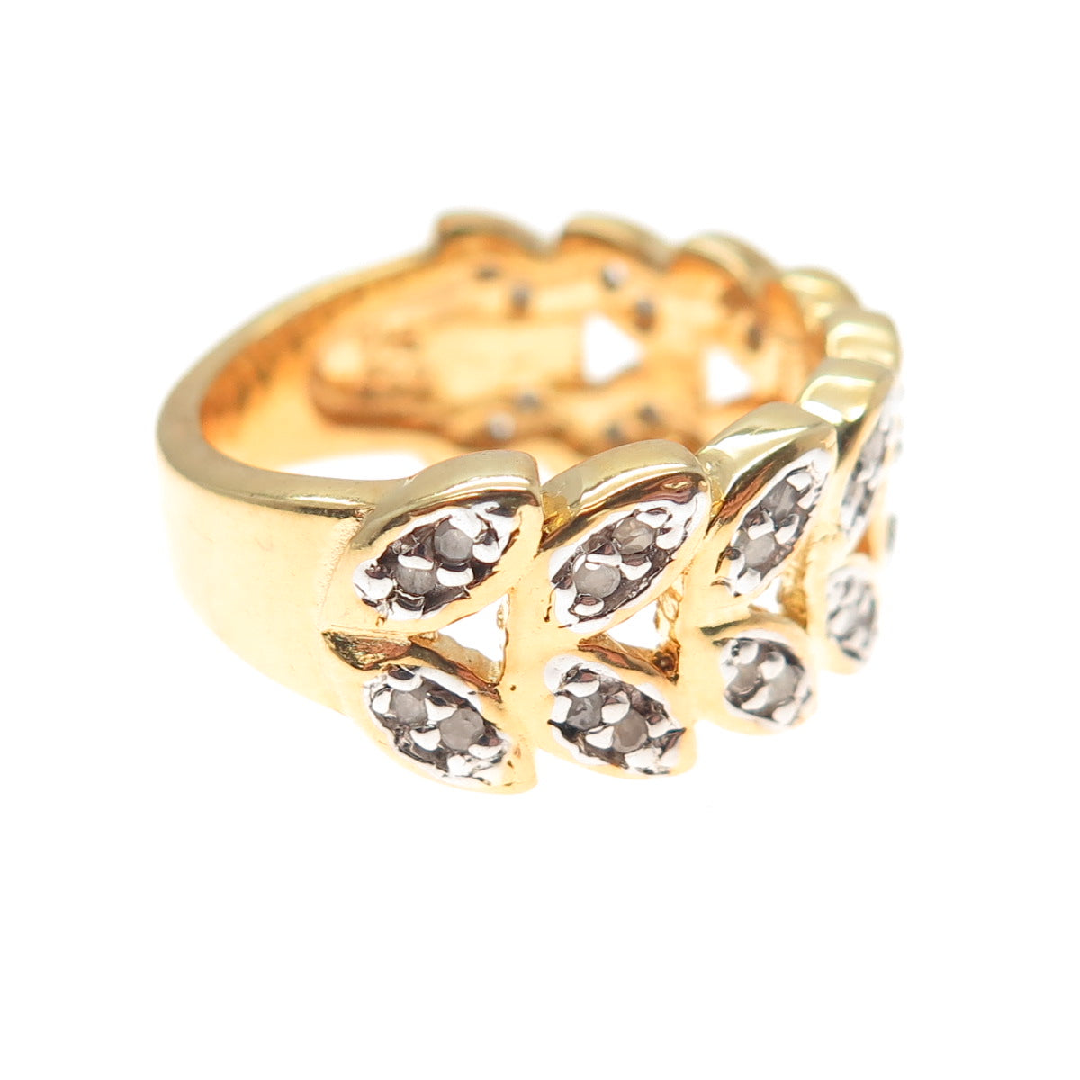 DBJ DEE BERKLE Sterling Silver Gold Plated Real Diamond Laurel Leaf Ring Size 5