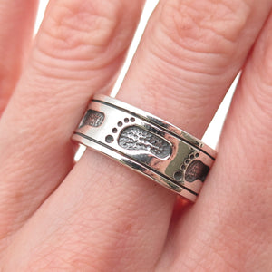 925 Sterling Silver Vintage Footprints Oxidized Band Ring Size 9