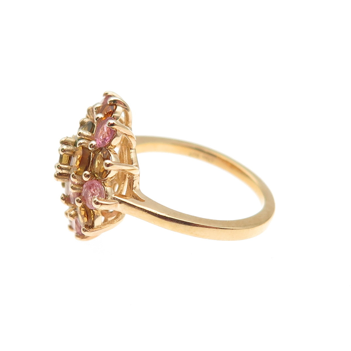 D'Joy 925 Sterling Silver Gold Plated Real Multi-Color Tourmaline Ring Size 5