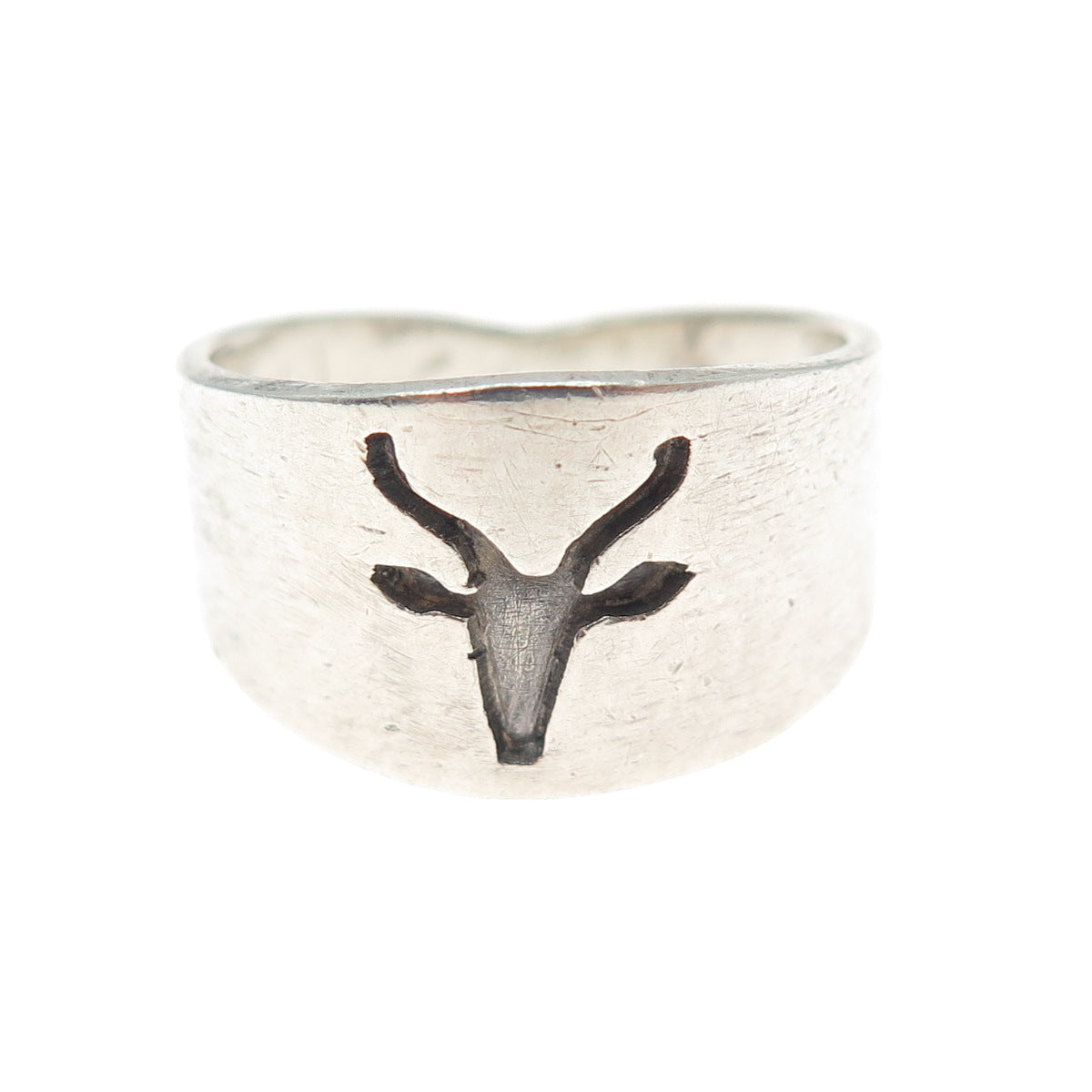 925 Sterling Silver Vintage Ethnic Deer Oxidized Ring Size 7