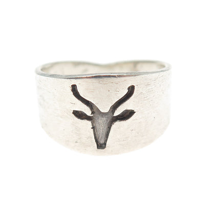 925 Sterling Silver Vintage Ethnic Deer Oxidized Ring Size 7