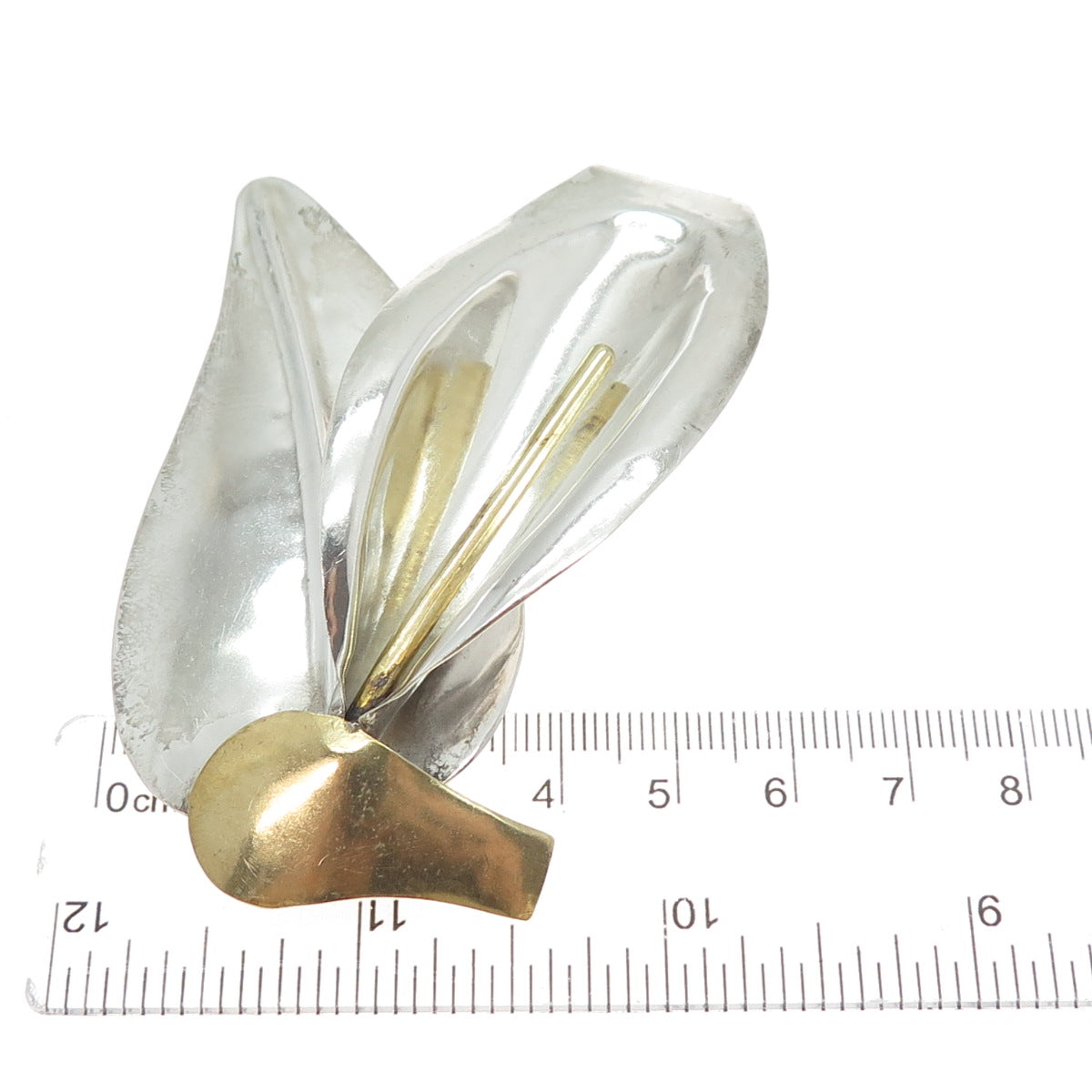 925 Sterling Silver 2-Tone Vintage Mexico Modernist Calla Lily Pin Brooch