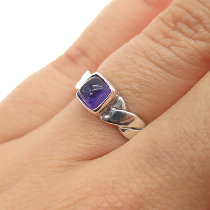 925 Sterling Silver Vintage Real Amethyst Twisted Ring Size 6