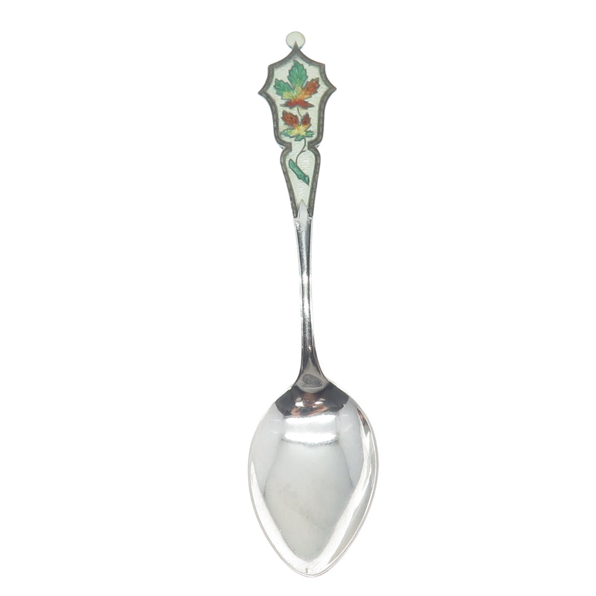 CARON BROS. 925 Sterling Silver Antique Canada Enamel Maple Leaf Coffee Spoon