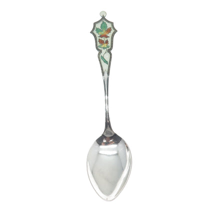 CARON BROS. 925 Sterling Silver Antique Canada Enamel Maple Leaf Coffee Spoon