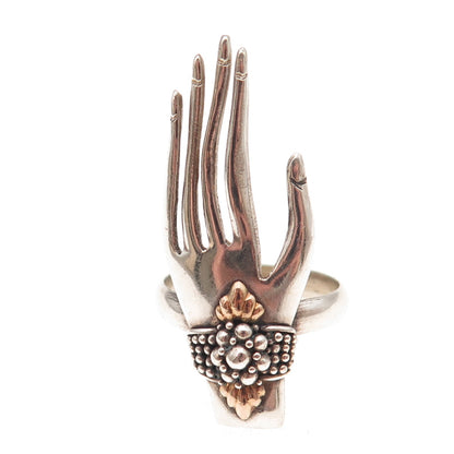 925 Sterling Silver 2-Tone Vintage Ladies Hand Oxidized Ring Size 6.75
