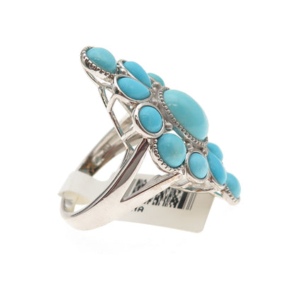 925 Sterling Silver Real Sleeping Beauty Turquoise Floral Ring Size 8