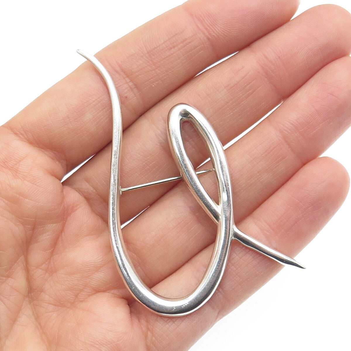 925 Sterling Silver Vintage Modernist Letter "U" Alphabet Pin Brooch