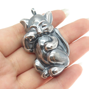 925 Sterling Silver Vintage Squirrel Puffy Hollow Oxidized Pendant