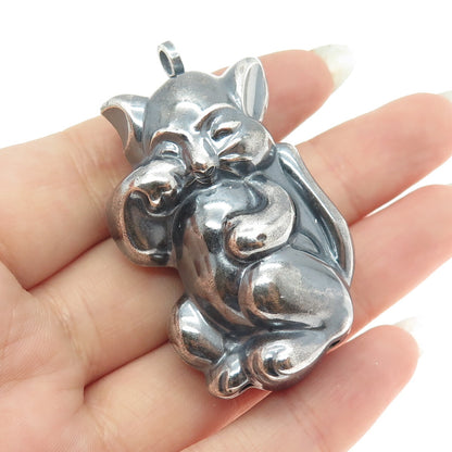 925 Sterling Silver Vintage Squirrel Puffy Hollow Oxidized Pendant