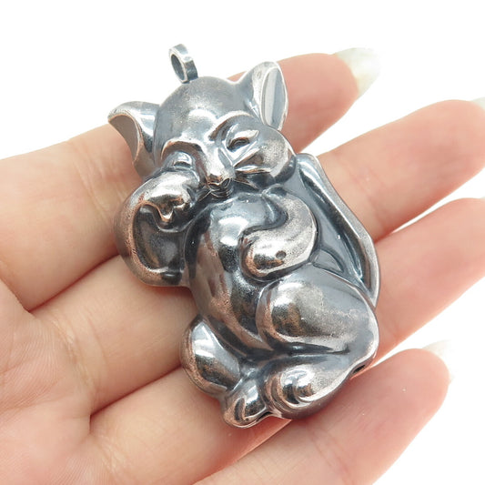 925 Sterling Silver Vintage Squirrel Puffy Hollow Oxidized Pendant