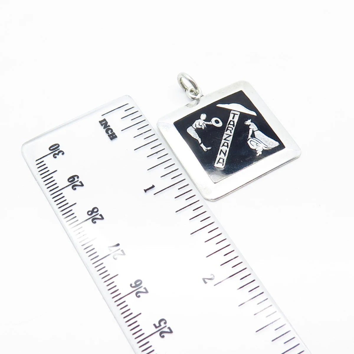 925 Sterling Silver Vintage Meyers Co. Real Black Onyx Tarzana Square Pendant