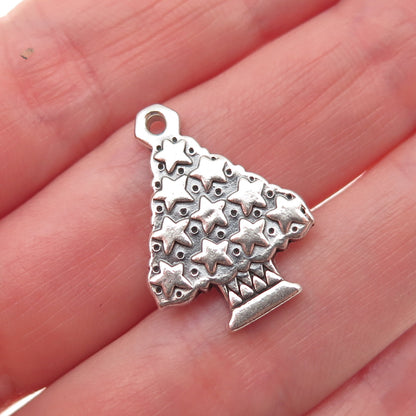 925 Sterling Silver Vintage Adorned Christmas Tree Charm Pendant