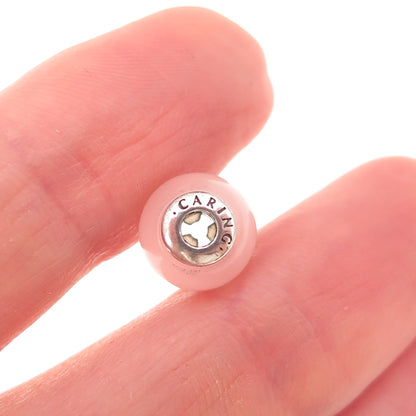 Pandora 925 Sterling Silver Real Rose Quartz Essence Caring Slide Bead Charm
