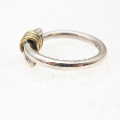 925 Sterling Silver 2-Tone Vintage Modernist Hug Ring Size 4.25