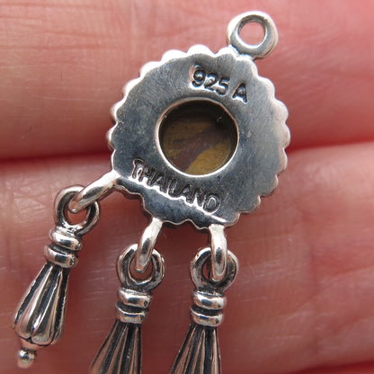 925 Sterling Silver Vintage Real Tiger Eye Modernist Dangle Jacket Earrings