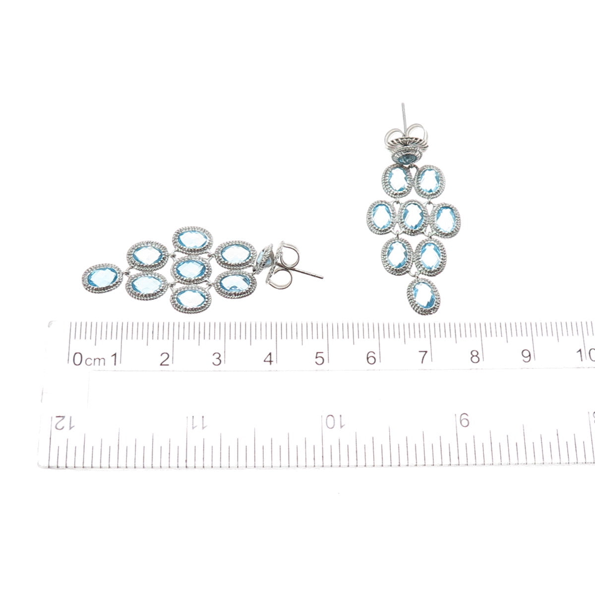 925 Sterling Silver Real Blue Topaz Cluster Dangle Earrings