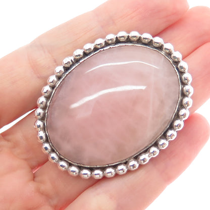 RICK MARTINEZ Old Pawn 925 Sterling Silver Vintage Rose Quartz Beaded Pin Brooch
