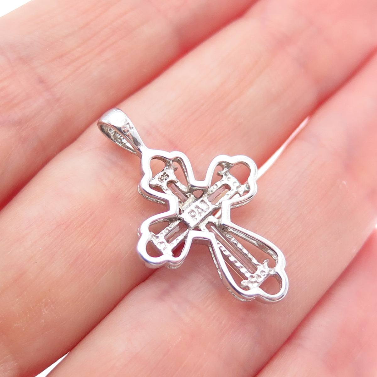 925 Sterling Silver Baguette-Cut C Z Cross Minimalist Charm Pendant