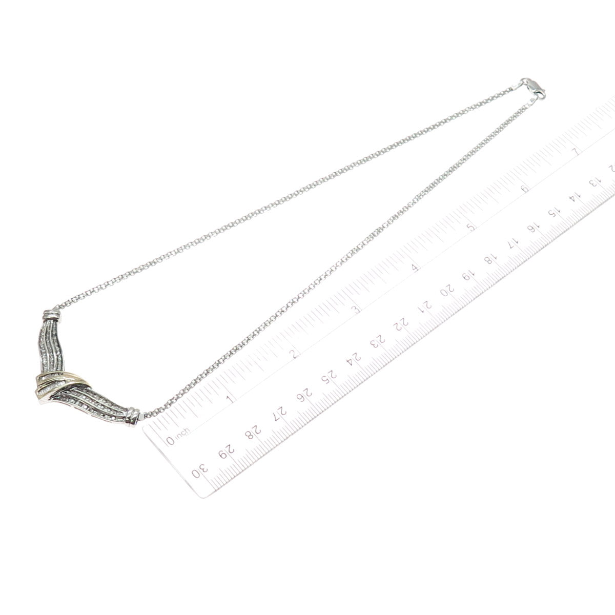 SUN 925 Sterling Silver 14K Gold Real Diamond Bismark Chain Necklace 16"