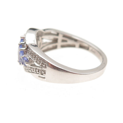 Chuck Clemency 925 Sterling Silver Real Tanzanite & White Topaz Ring Size 8