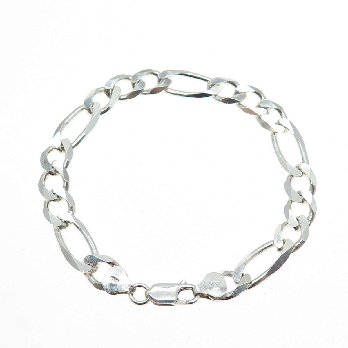 925 Sterling Silver Vintage Italy Figaro Link Bracelet 7.75"