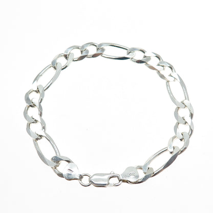 925 Sterling Silver Vintage Italy Figaro Link Bracelet 7.75"