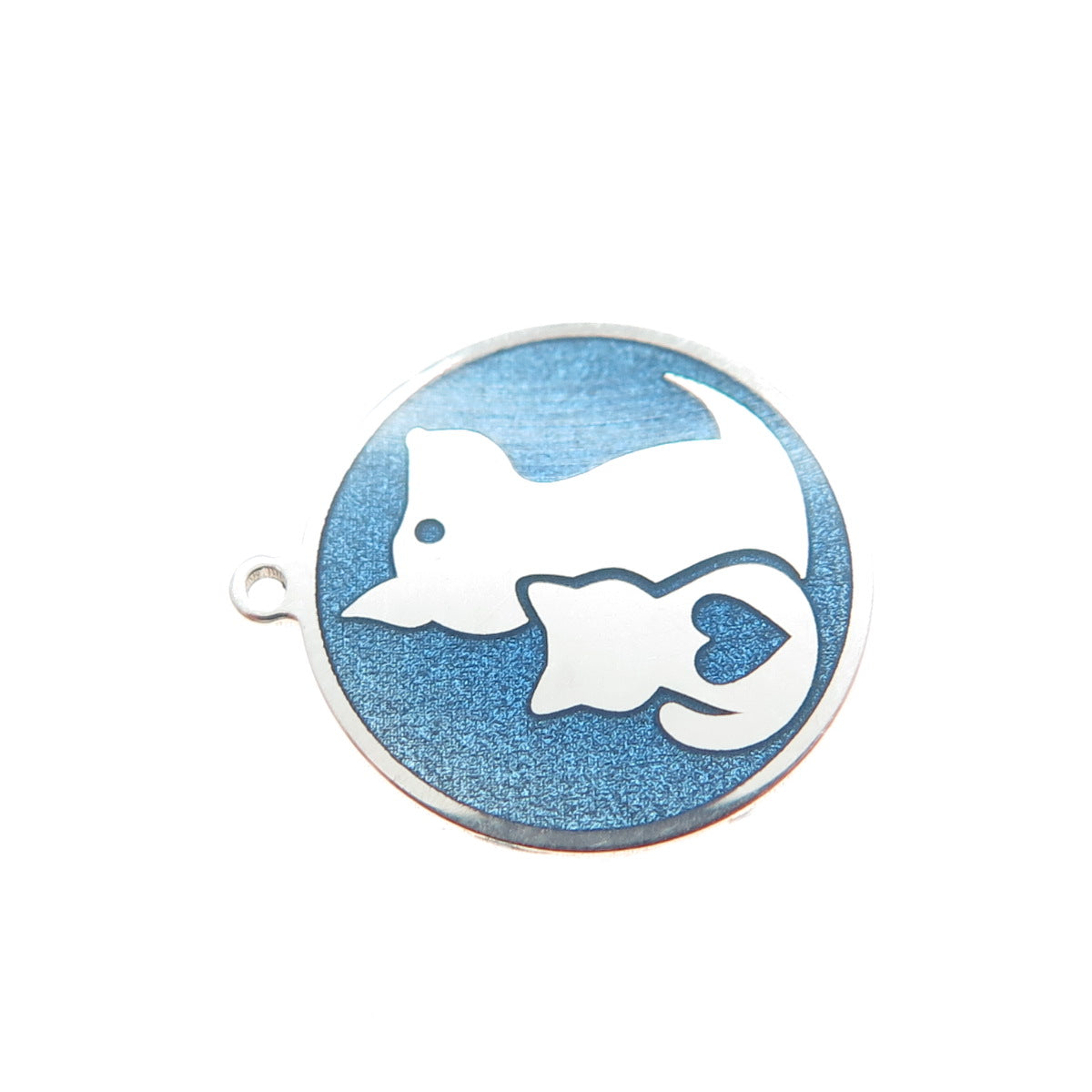 925 Sterling Silver Blue Enamel Cat & Dog Friendship Minimalist Charm Pendant