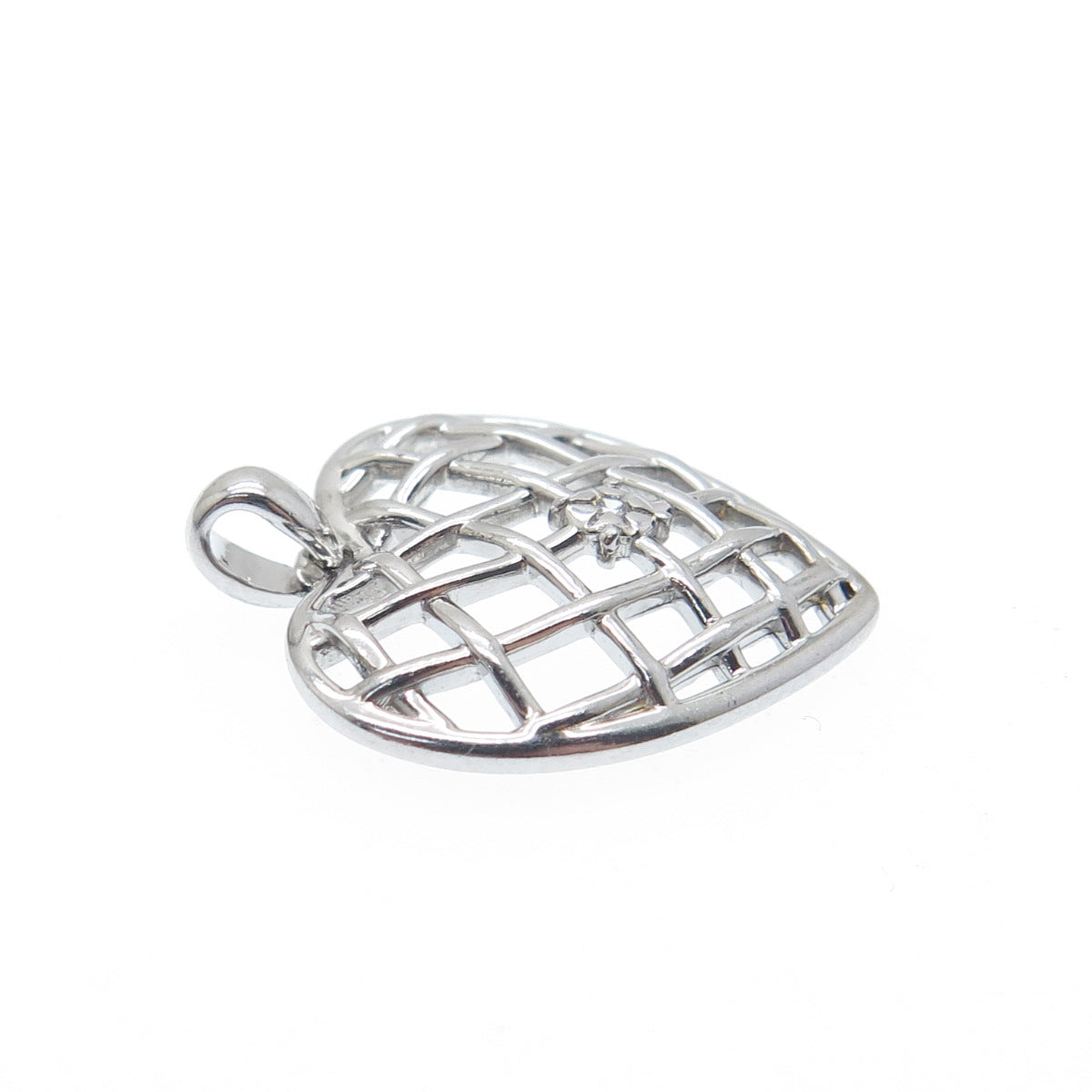925 Sterling Silver Round-Cut C Z Woven Heart Minimalist Charm Pendant