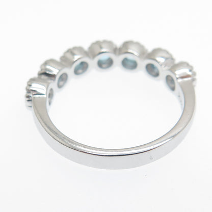 DSMK 925 Sterling Silver Real Round-Cut Blue Topaz Ring Size 7.25
