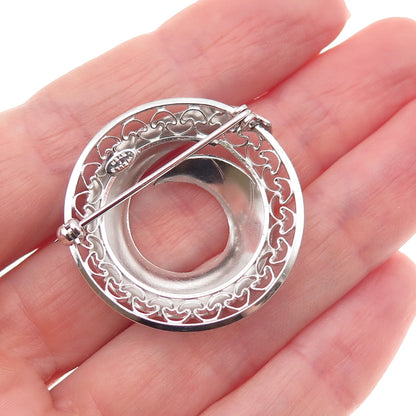 Wells 925 Sterling Silver Antique Art Deco Textured Spiral Ornate Pin Brooch
