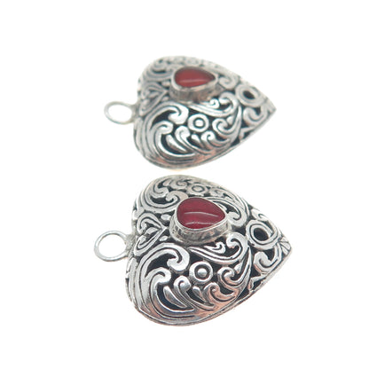 MILO 925 Sterling Silver Vintage Real Carnelian Gem Floral Heart Jacket Earrings