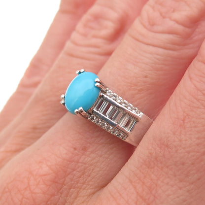 Chuck Clemency 925 Sterling Silver Real Turquoise & White Topaz Ring Size 8.25