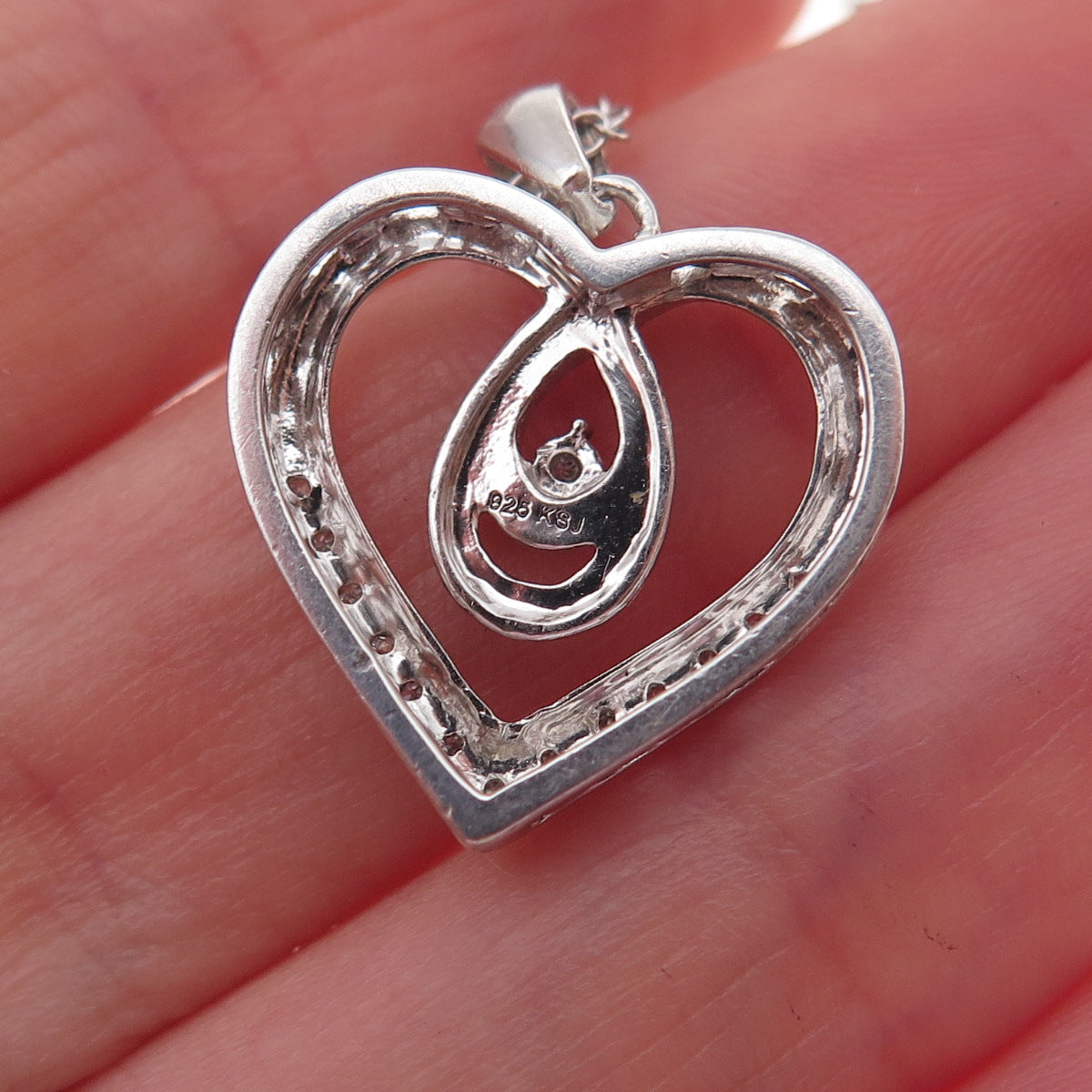 925 Sterling Silver Real Round-Cut Diamond Heart Cable Chain Necklace 18"