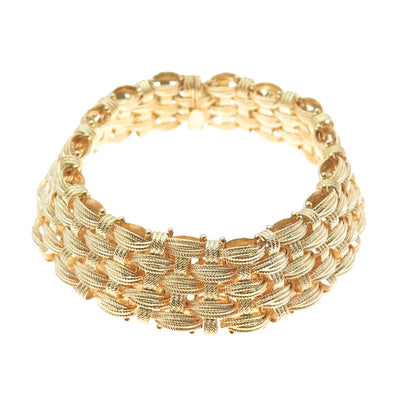 DASAN 925 Sterling Gold Plated Vintage Italy Modernist Woven Link Bracelet 8"