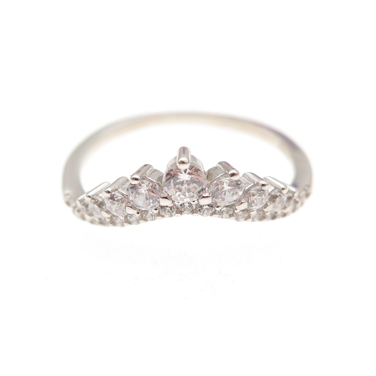 925 Sterling Silver Round-Cut C Z Tiara Ring Size 7