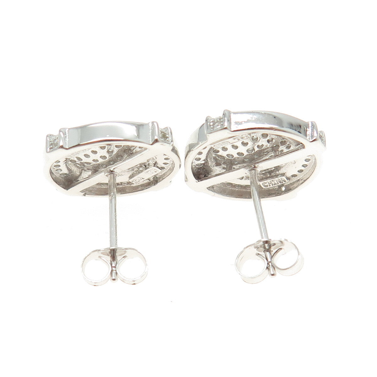 925 Sterling Silver Round-Cut C Z Button Stud Earrings