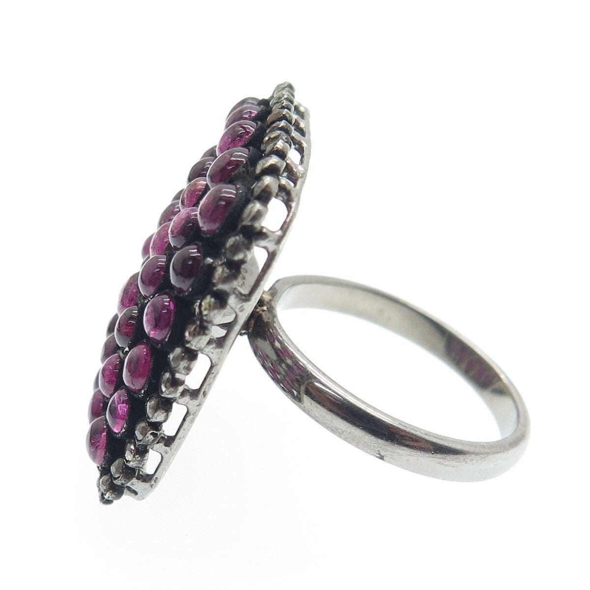 925 Sterling Silver Black Rhodium Real Diamond & Tourmaline Ring Size 7.5