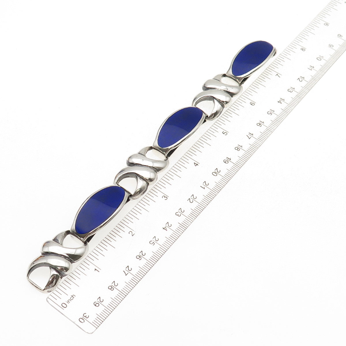 925 Sterling Silver Vintage Italy Enamel Oxidized Anchor Link Bracelet 7.25"