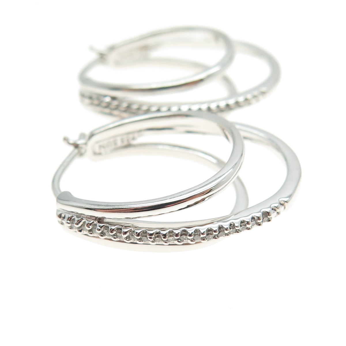 SUN 925 Sterling Silver Real Round-Cut Diamond Multi-Hoop Earrings