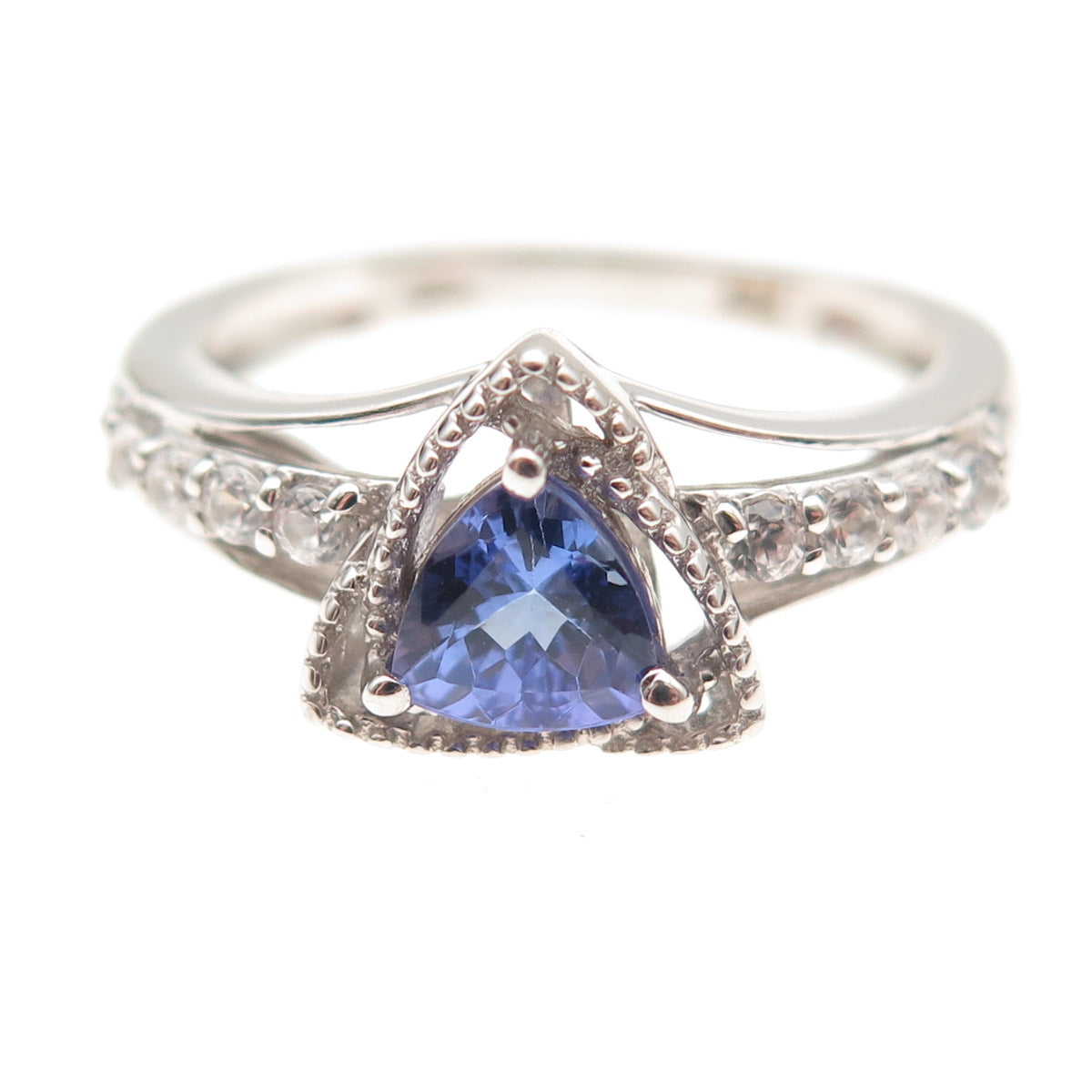 Chuck Clemency 925 Sterling Silver Real Tanzanite & White Topaz Ring Size 8.25